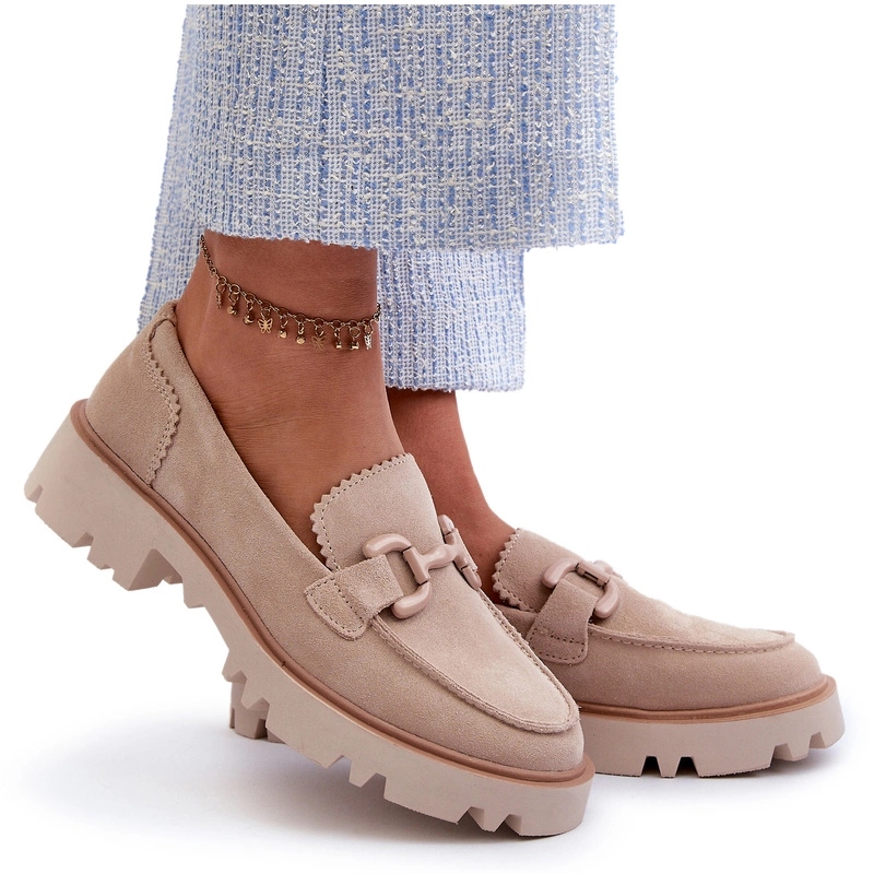 Dámské Semišové Mokasíny S Ozdobou D&a TW117 Béžové 40