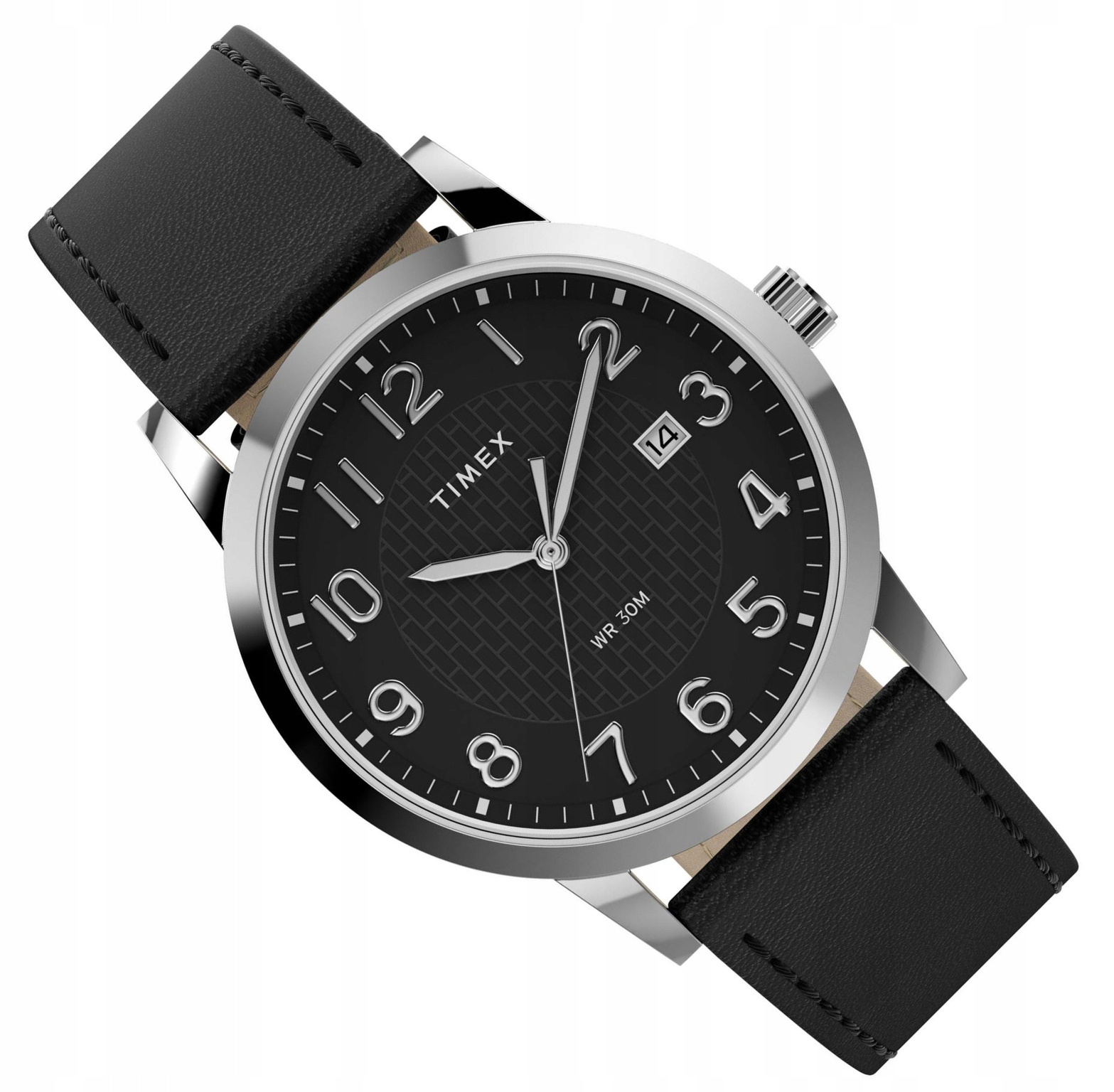 Černý Stříbrný Pánský Klasický Čitelný Náramek Timex Na Řemínku TW2Y67400