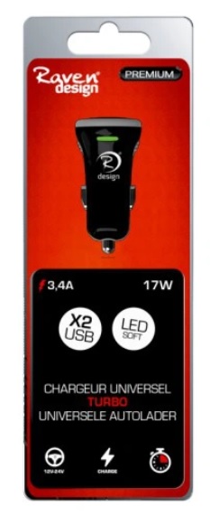 Ładowarka samochodowa Usb Raven Design 3400 mA