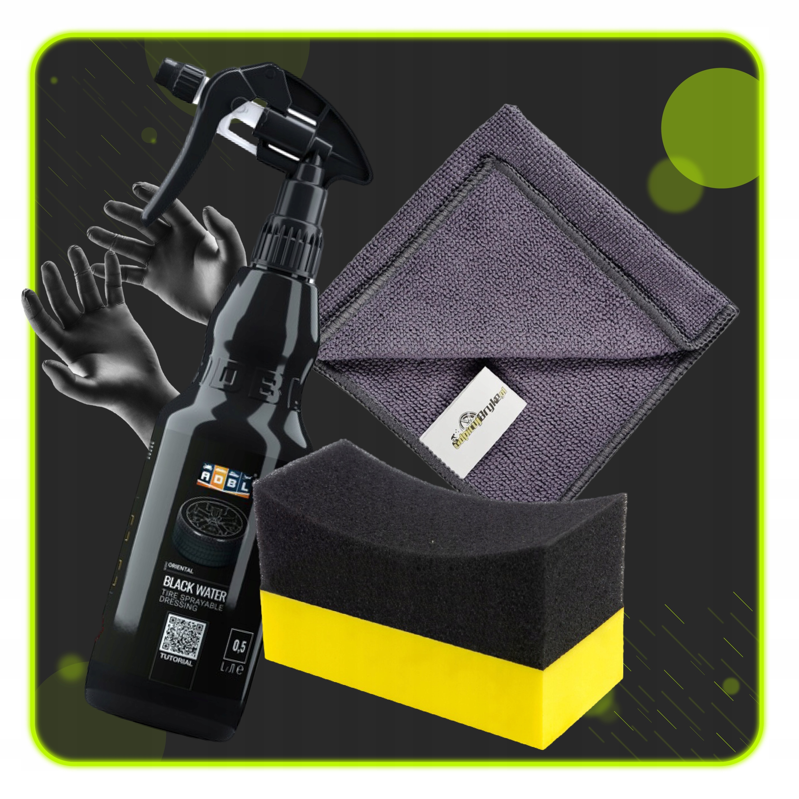 ADBL BLACK WATER CZERNIDŁO DRESSING DO OPON 0,5 L + APLIKATOR MIKROFIBRA Waga produktu z opakowaniem jednostkowym 0.386 kg