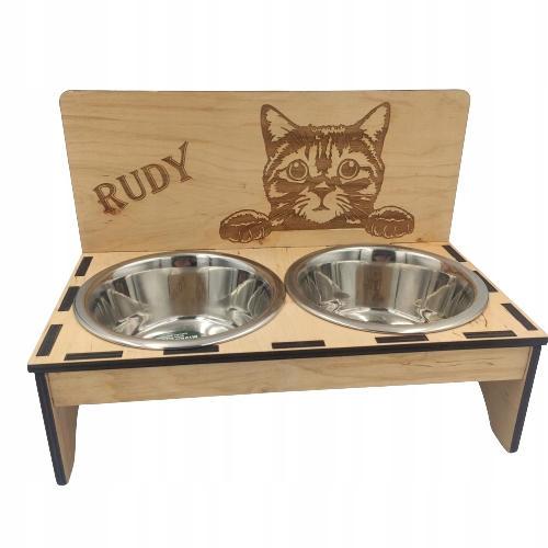 Levně Stojan na misky, pro kočky, jmenný s gravírováním