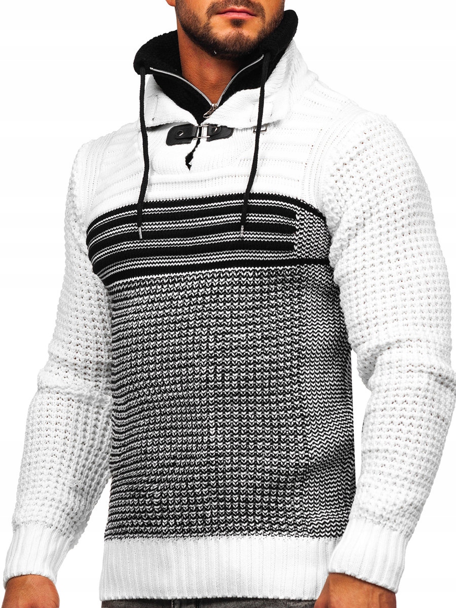 

Sweter Ze Stójką Czarno-biały 2026 DENLEY_2XL