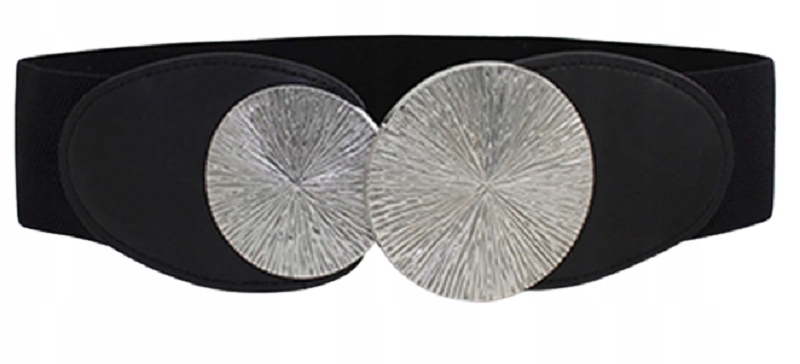 PASEK DAMSKI CZARNY KOŁO ELASTYCZNY SREBRNE 90-120