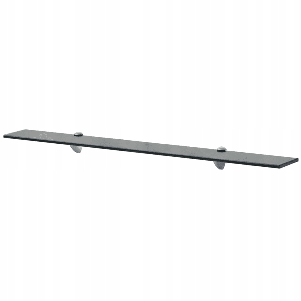 Závěsná skleněná police černá 90 x 10 cm, tvrzené sklo 8 mm, úchytky