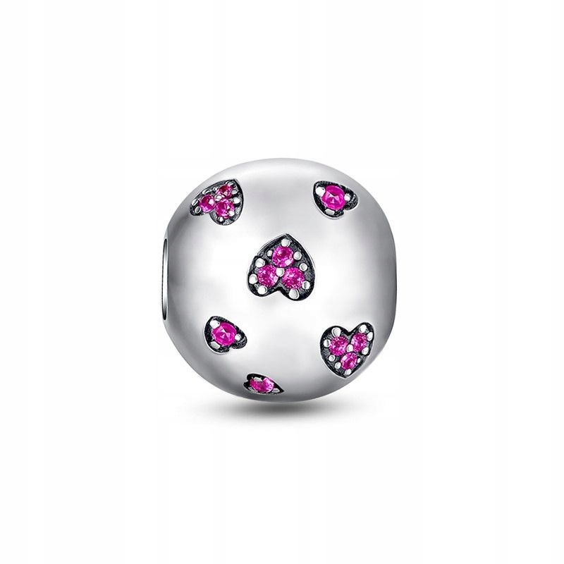 Stříbrný přívěsek Bead s růžovými zirkony, stříbrná kulička 925 srdíčka