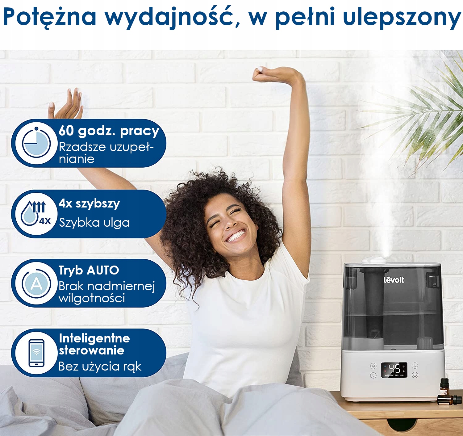 Nawilżacz powietrza Levoit Classic 300S cichy aroma 300 ml/h aplikacja 47m2 Tryby pracy aromaterapia zimna mgiełka