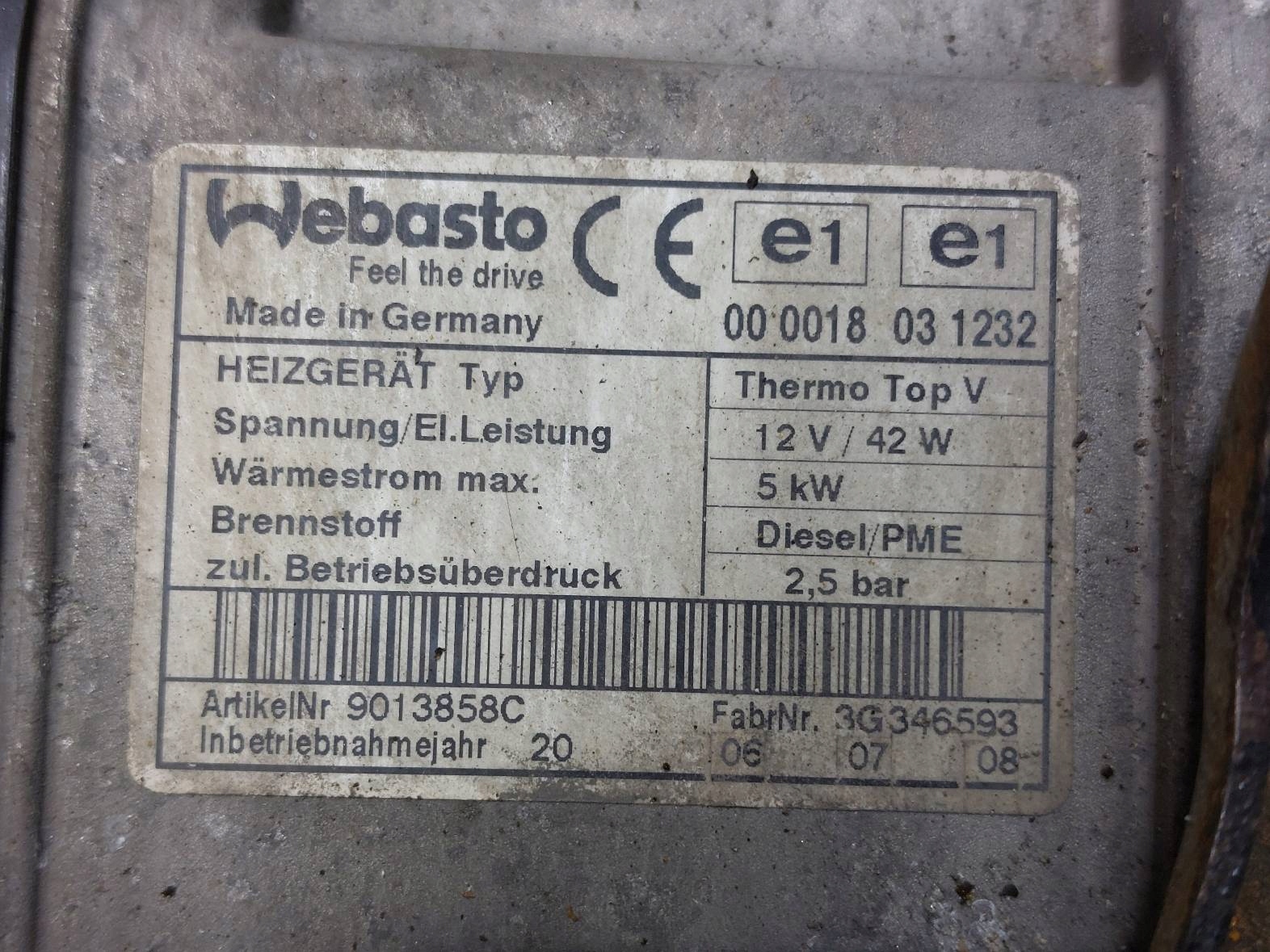 WEBASTO webasto VOLKSWAGEN TOURAN a THERMO TOP V 1K0815065AF