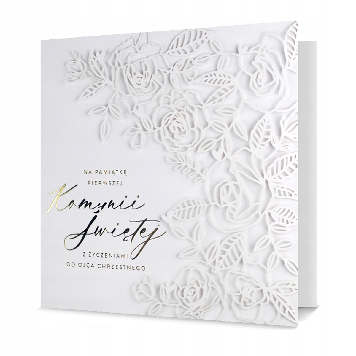 KARTKA KOMUNIA OD OJCA CHRZESTNEGO BIAŁA 18x18cm