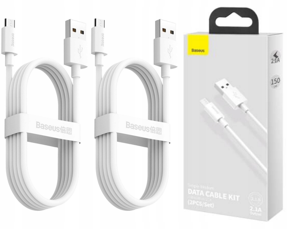 Kabel Baseus Simple Wisdom Usb- A- micro Usb 1. 5m 2szt. (biały) Baseus