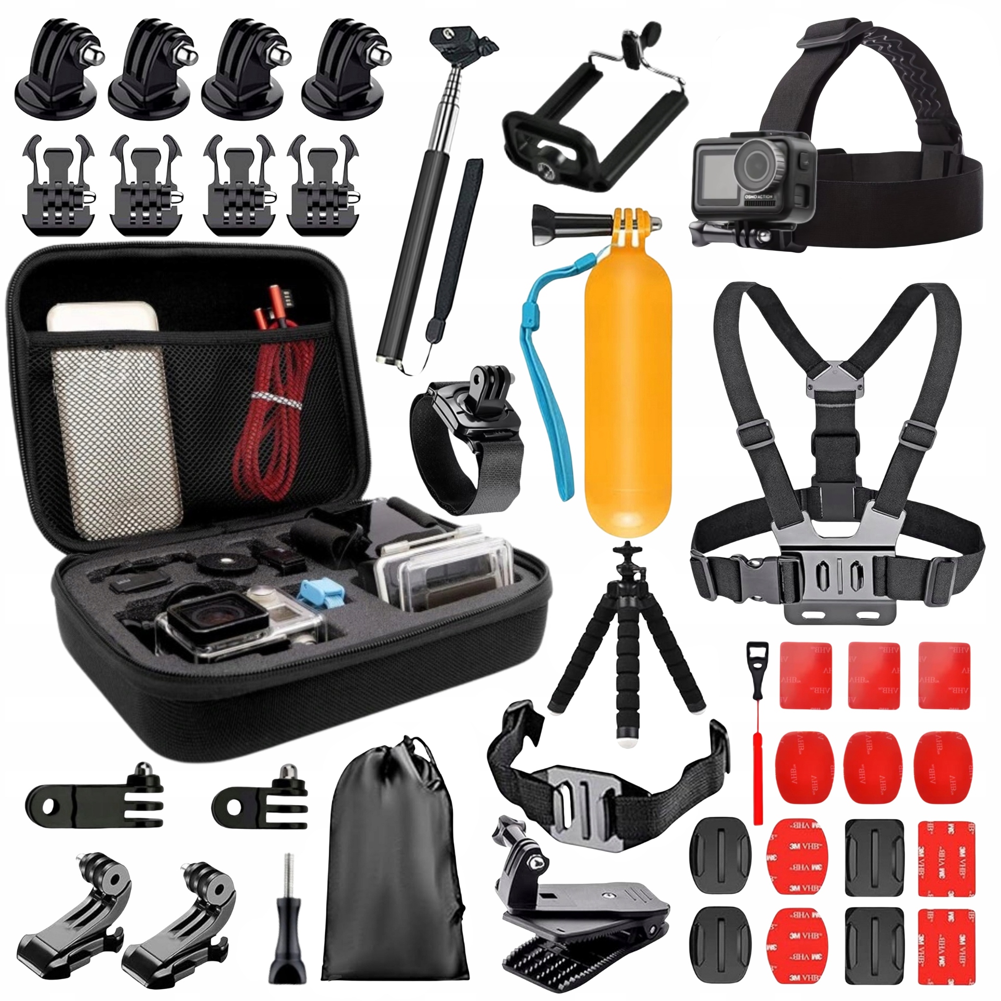 Zestaw Akcesoria do kamer sportowych 40w1 Szelki Walizka Mocowanie Uchwyt
