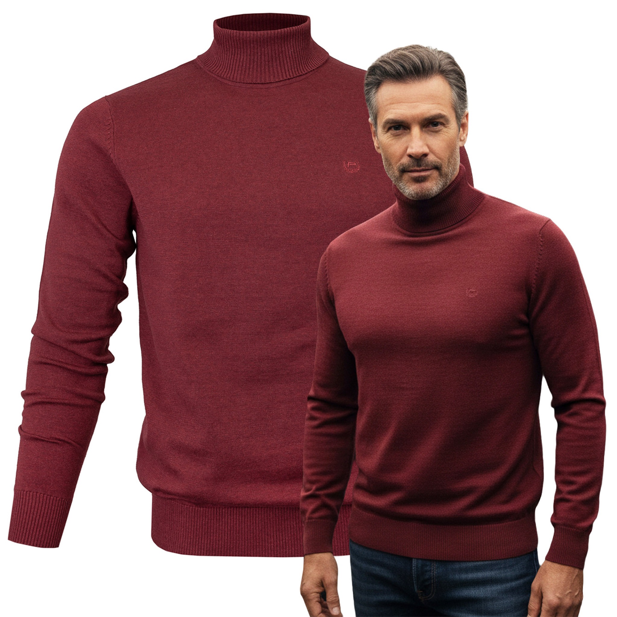 Klasický pánský svetr Rolák Elegantní bavlněný Bordový 3XL Pako Jeans