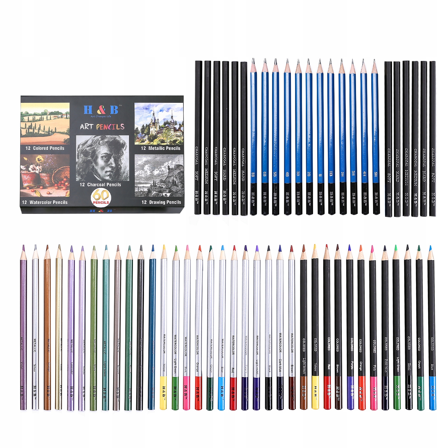 Profesionální Sada Pastelek Pastelky Metalické Tužky H&b 61v1