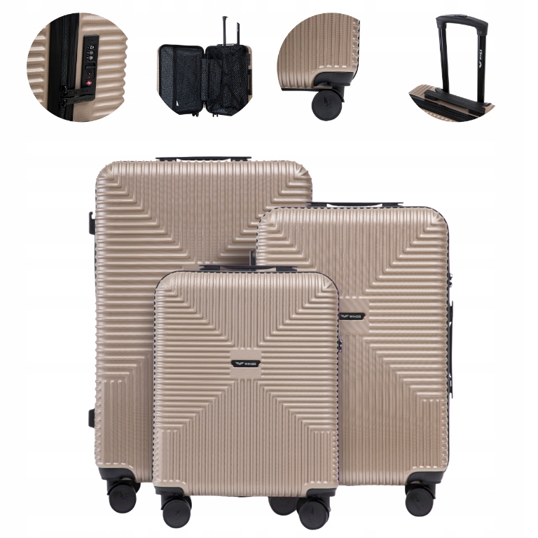 Sada 3 kufrů Wings Tsa zámek, recyklovaný polykarbonát, dvojitá kola 360