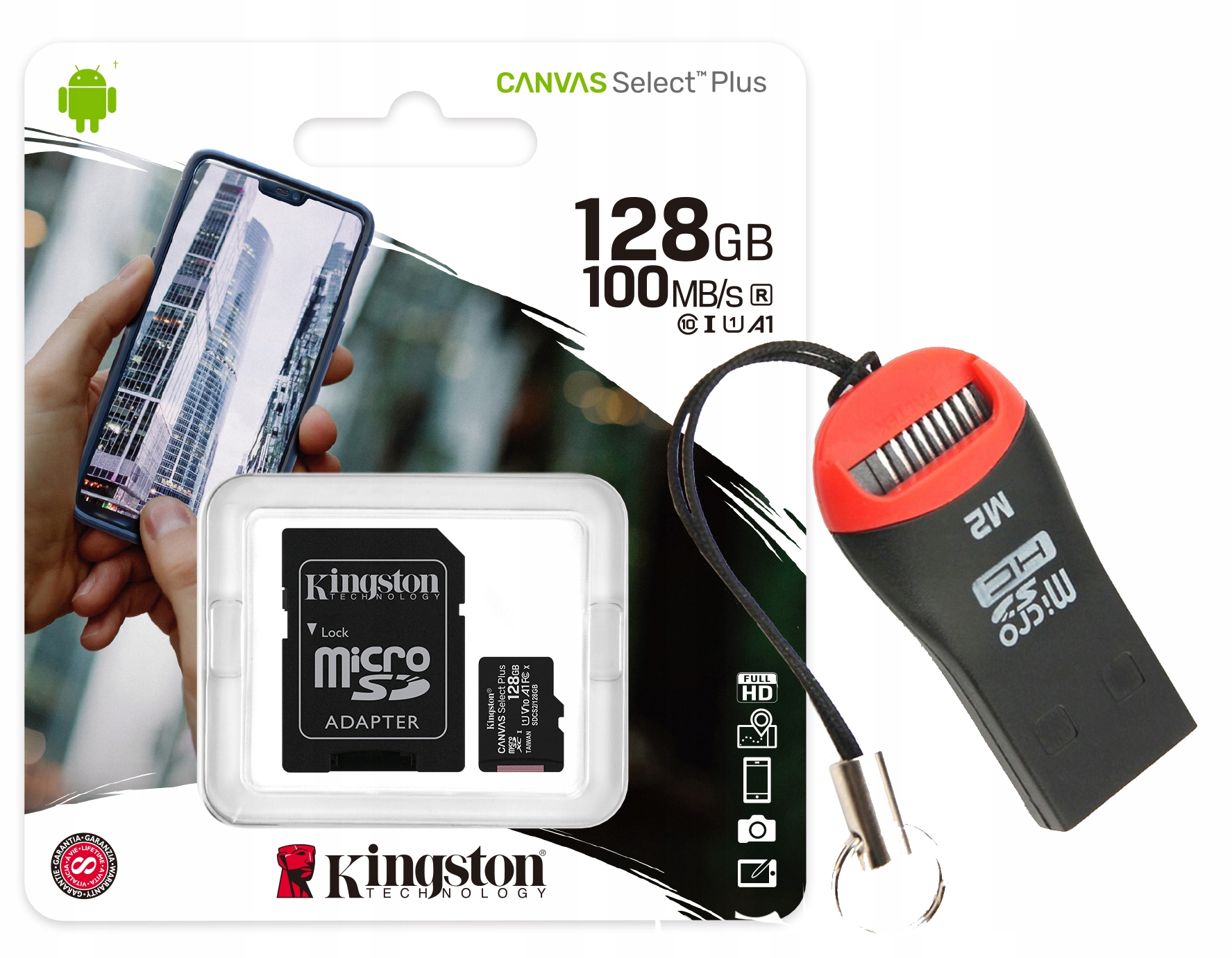 Karta microSD Kingston 128 Gb CLASS10 Czytnik Micro Mini