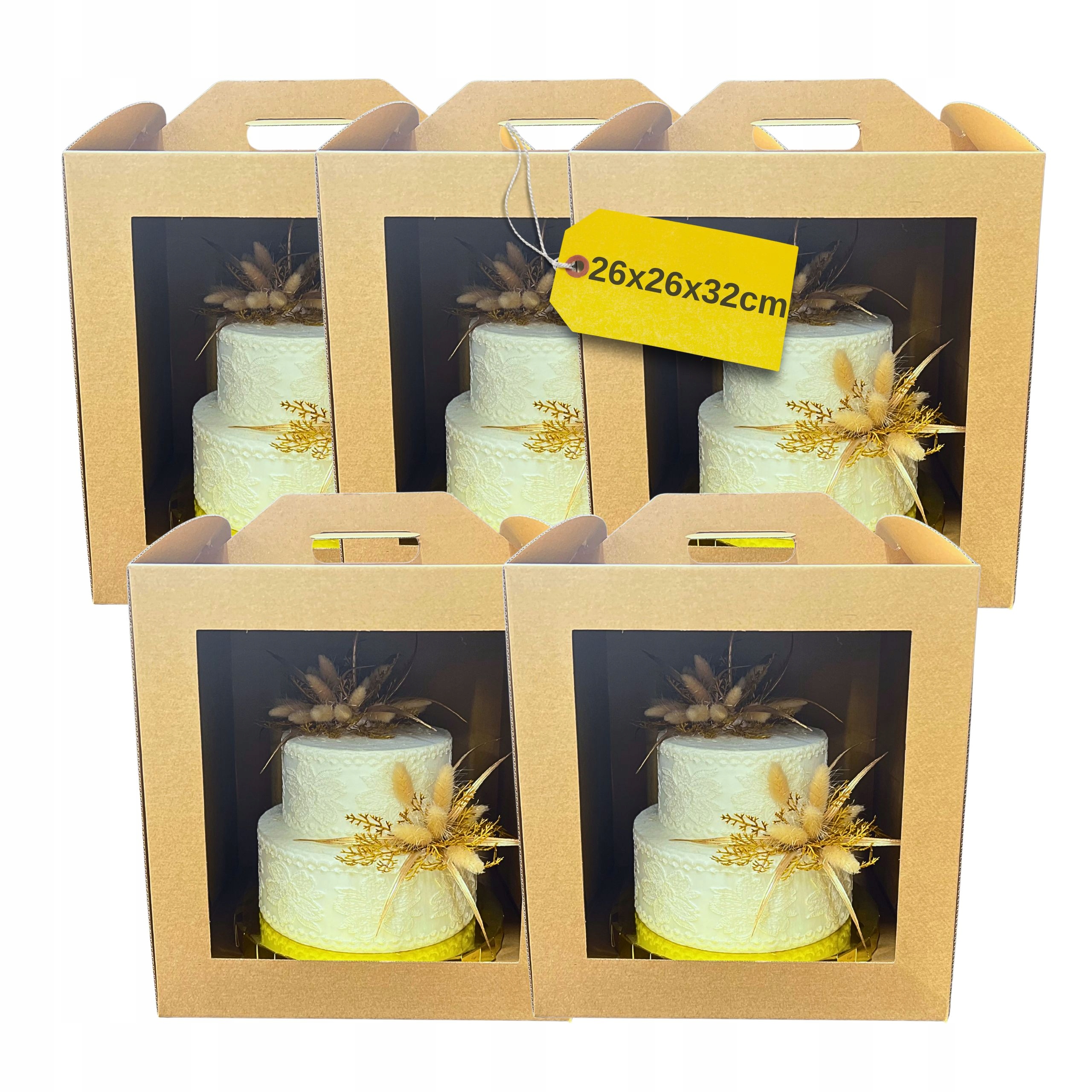 Levně Krabice Na Dort 26x26x32 Pevné Balení S Okénkem 5 kusů