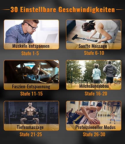 MASSAGEPISTOLE Urządzenie Do Masażu Mięśni 30 Poziomów 8 Głowic LCD — miniatura 5