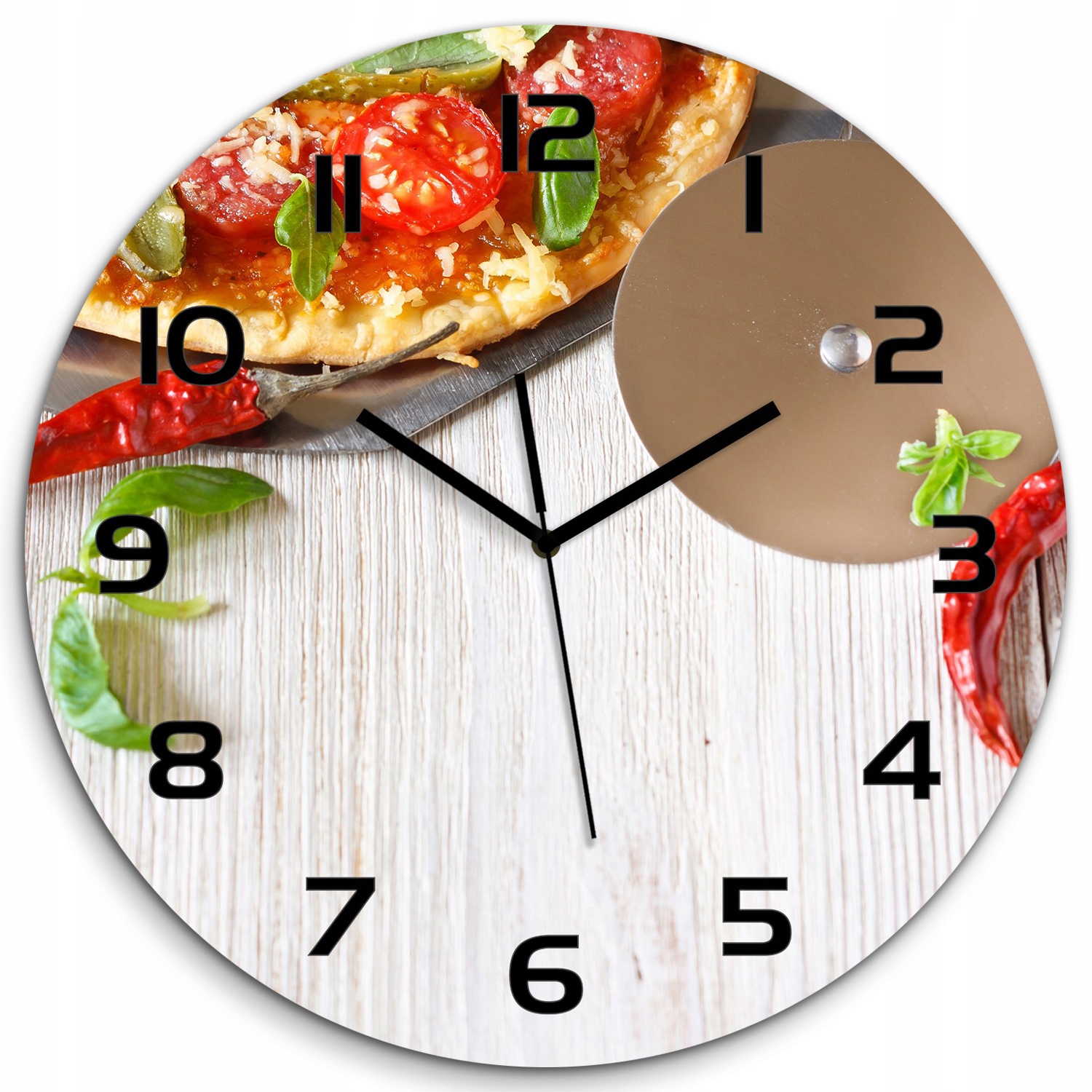 

Szklany zegar, cichy płynący mechanizm Pizza fi 60