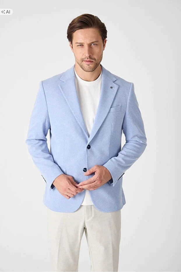 Frappoli Sako Světle Modré, Melírované, Elegantní Styl 50 5IA