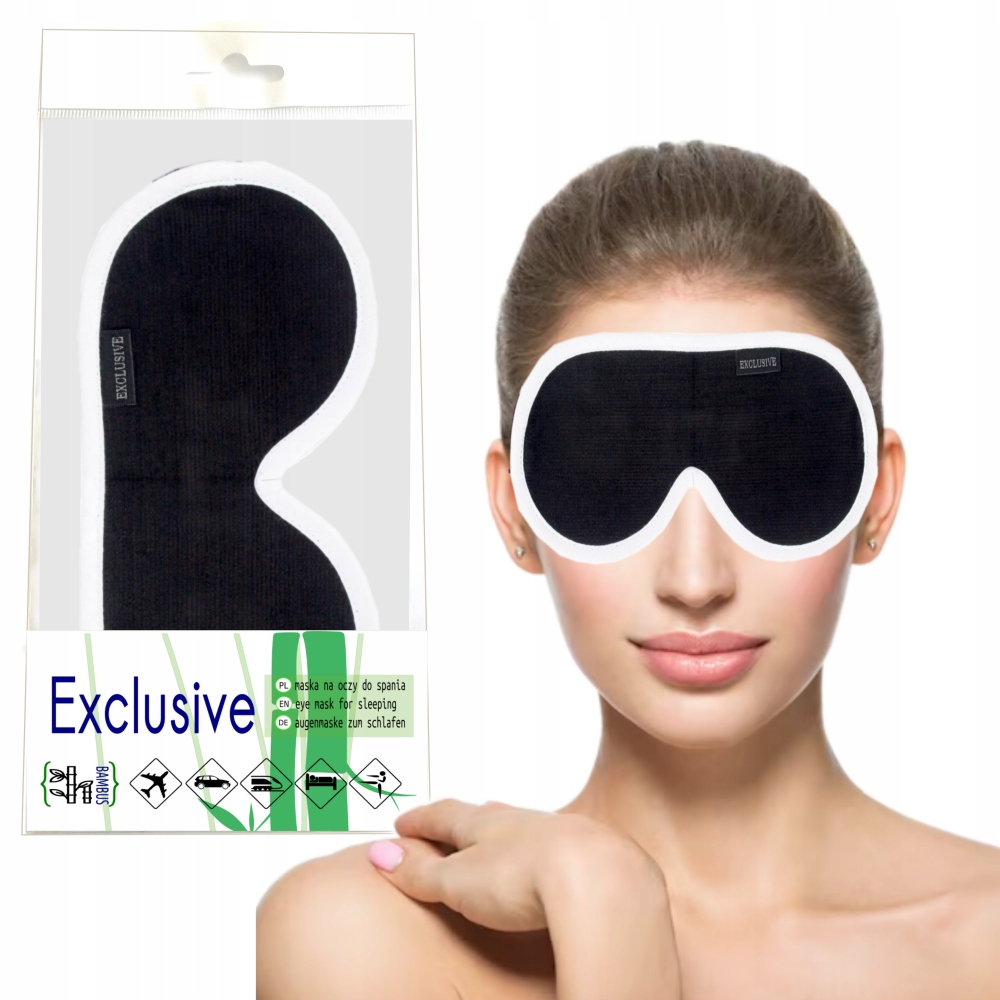 Opaska na oczy Maska do spania BAMBUSOWA Polska na Rzep Rozmiar M | Wzory Kolor czarny