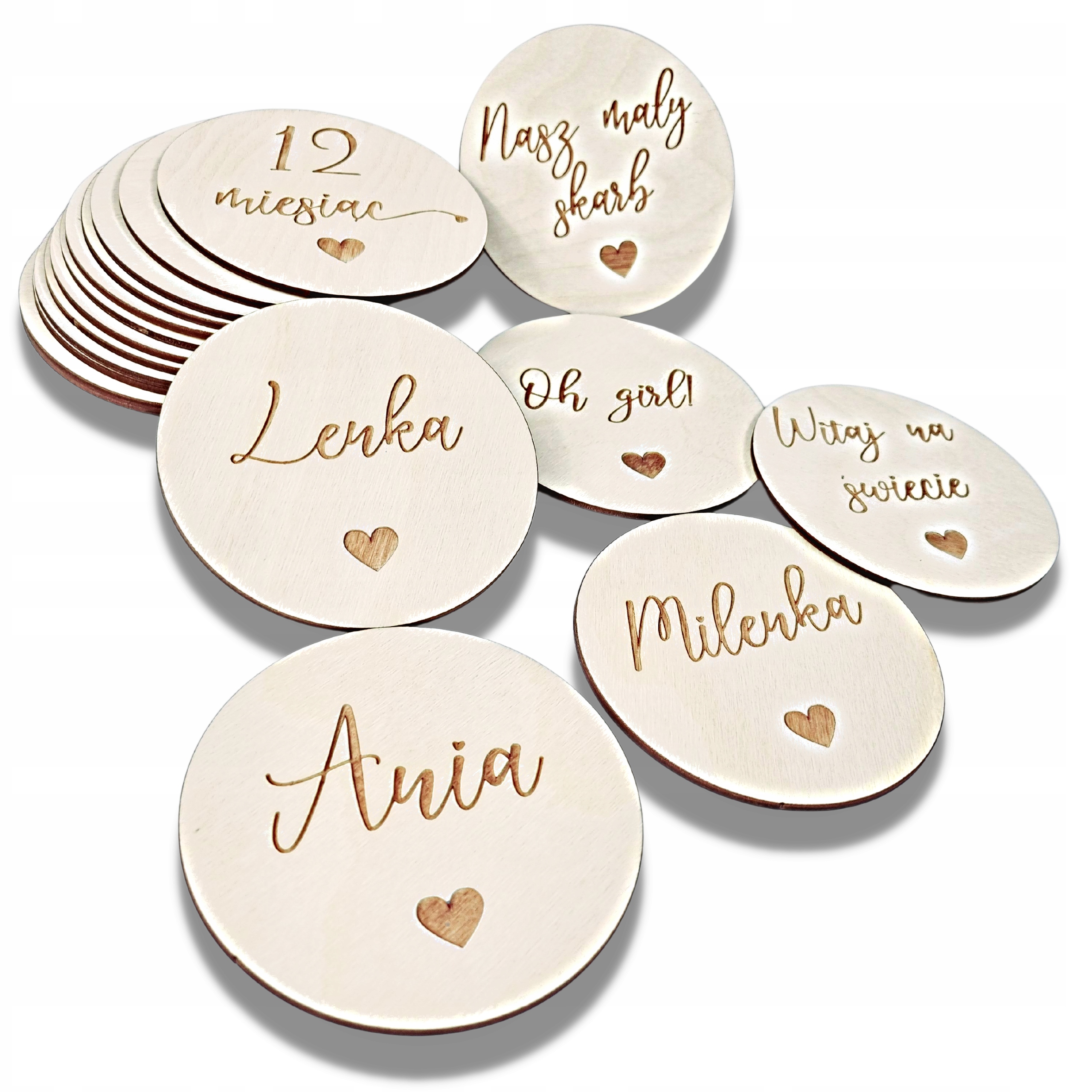 DREWNIANE TABLICZKI KARTY DO ZDJĘĆ DZIECKA ZESTAW