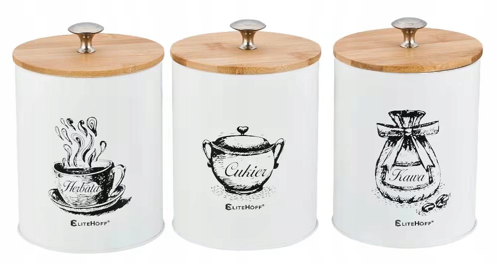 

Pojemniki Kawa, Herbata, Cukier,ZESTAW 3szt Biały