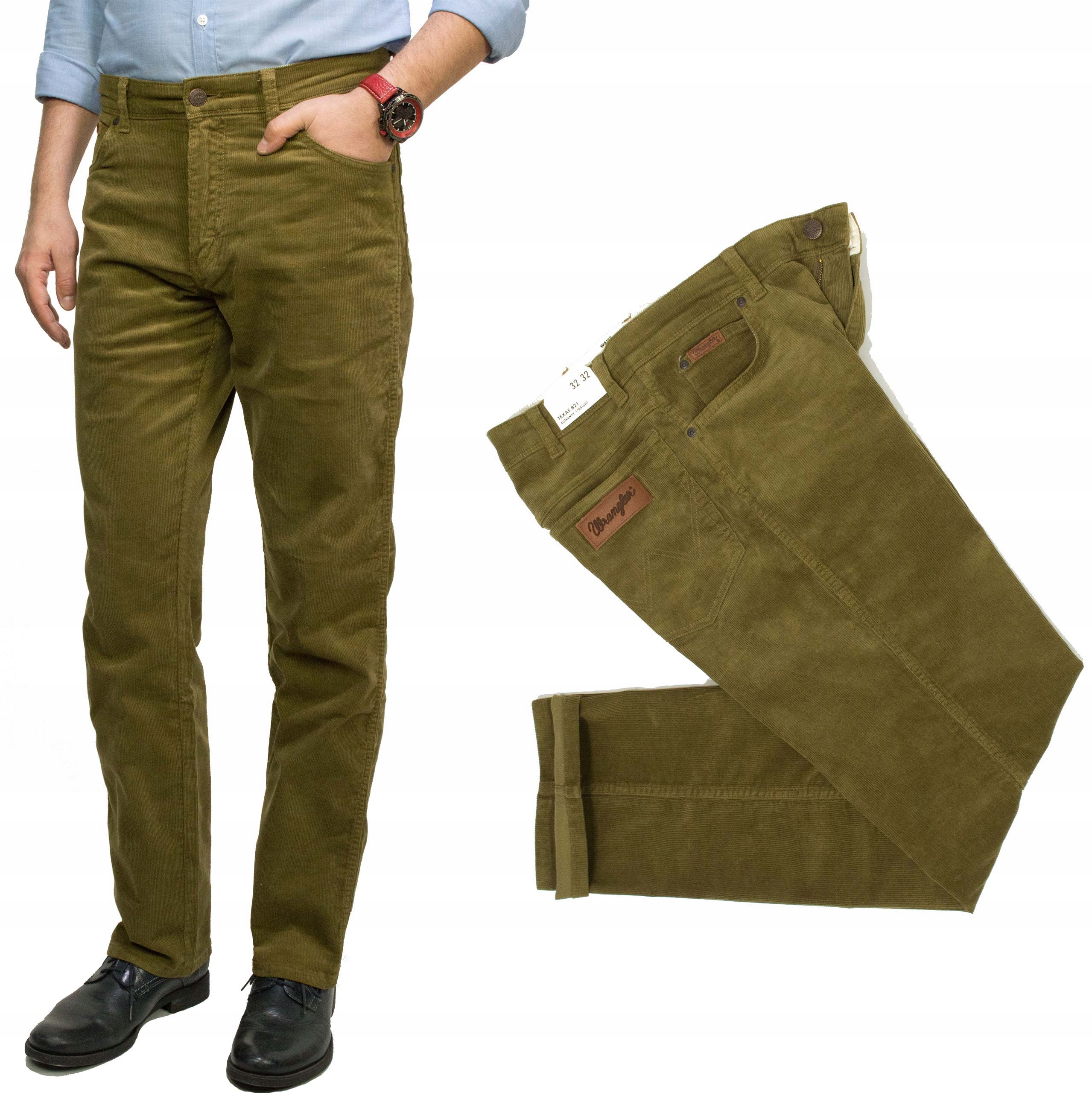 Wrangler Texas Kangaroo męskie spodnie sztruks proste klasyczne W32 L32