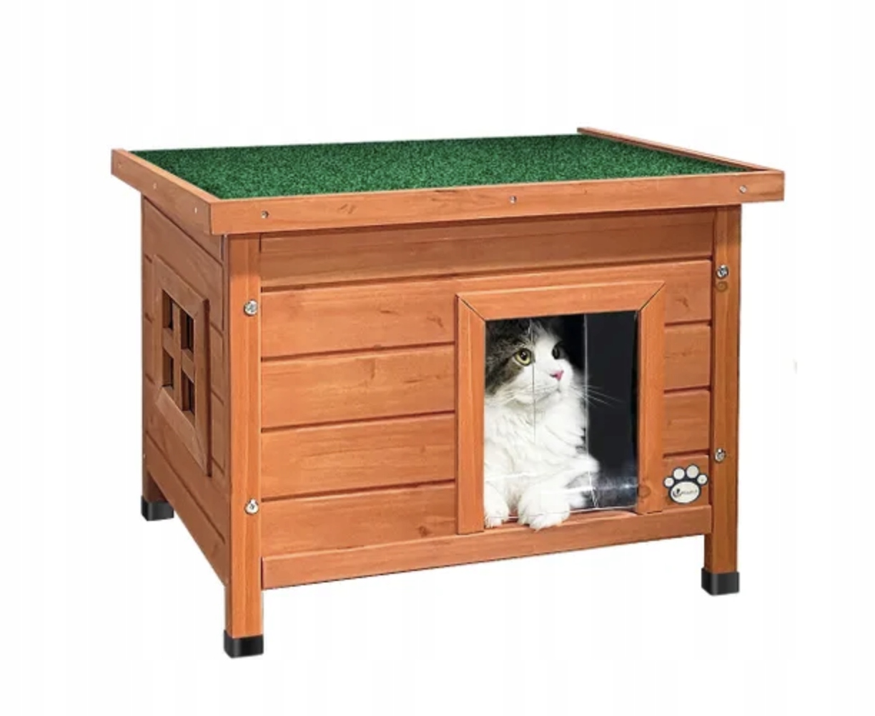 Buda Drewniana dla kota zewnętrzny Vounot z drzwiami niszowymi 57x45x43cm