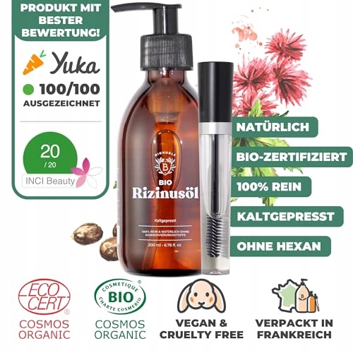 BIONOBLE Olej Rycynowy Bio 200ml Naturalny Do Włosów Rzęs Brwi Paznokci — miniatura 2