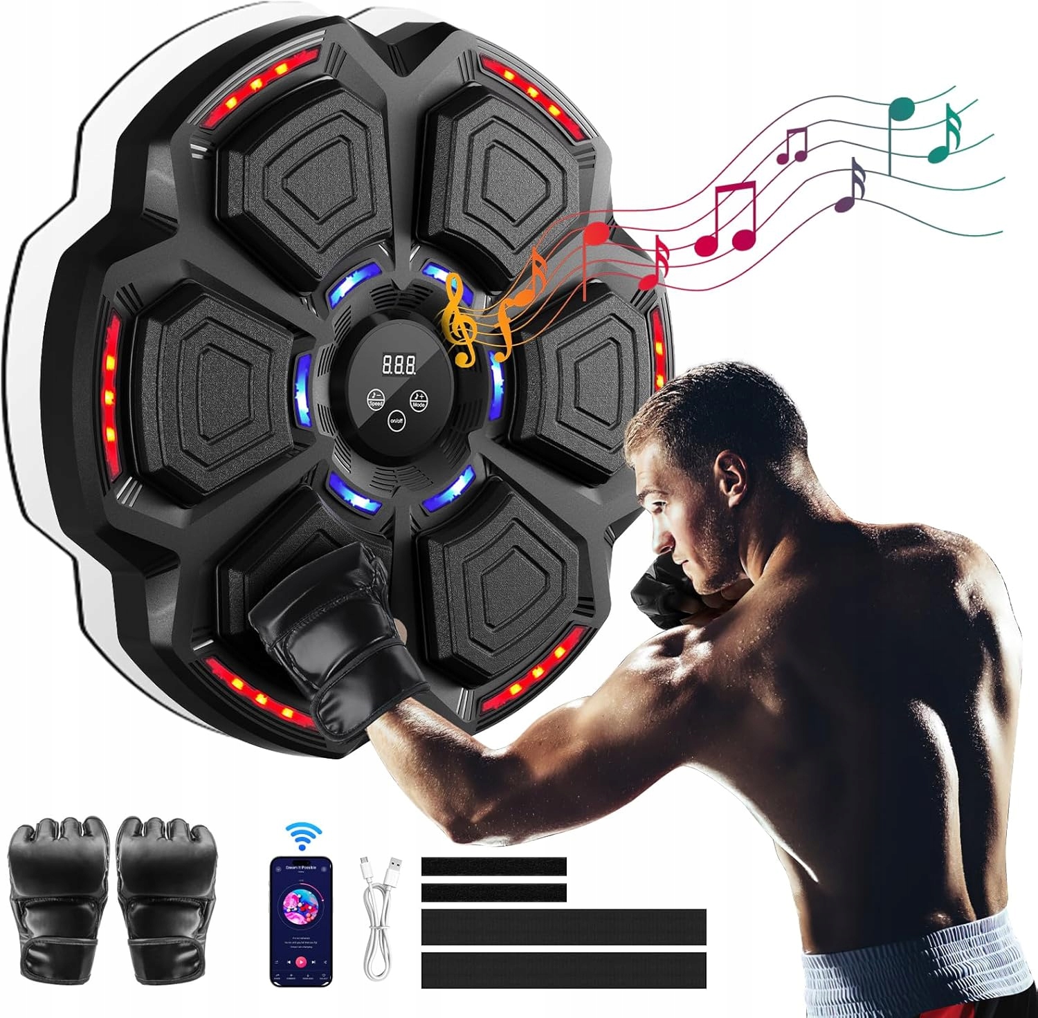 Maszyna Bokserska Muzyczna Tarcza Na Ścianę Trening Bluetooth Rękawice