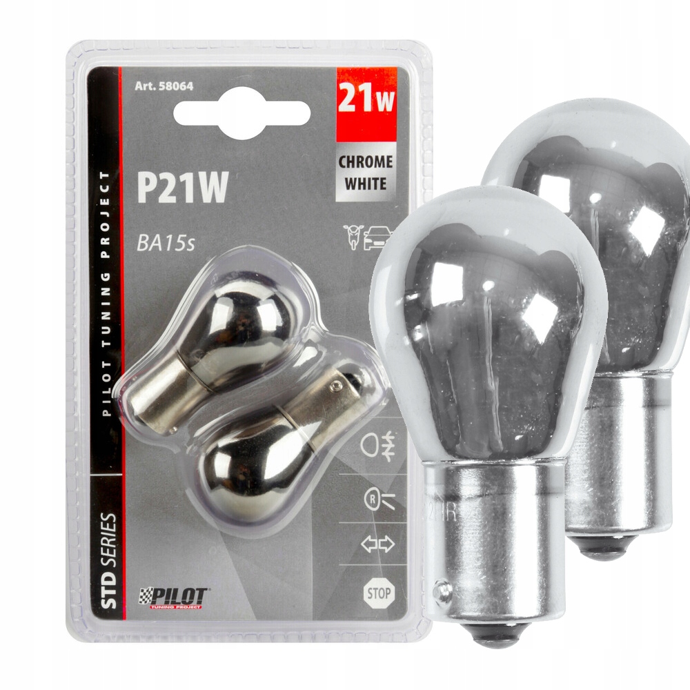 Żarówka chrom P21W 21W BA15s Symetryczna 2 sztuki Biała