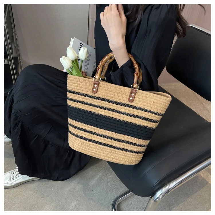 DUŻA TOREBKA NA LATO PLECIONA KOSZYK NA PLAŻĘ A4 PLAŻOWA MIEJSKA SHOPERKA Wielkość duża (mieszcząca A4)