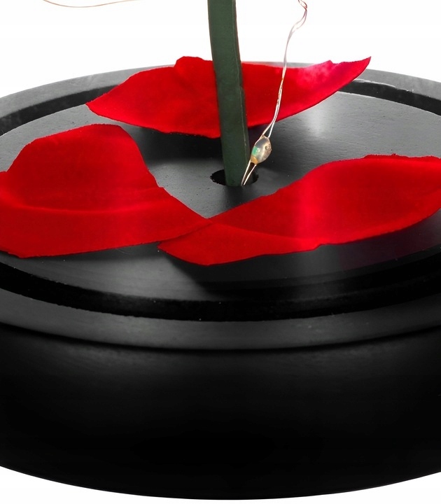 WIECZNA RÓŻA W SZKLE ŚWIECĄCA LED PREZENT NA DZIEŃ MATKI KOBIET WALENTYNKI Wysokość 21 cm