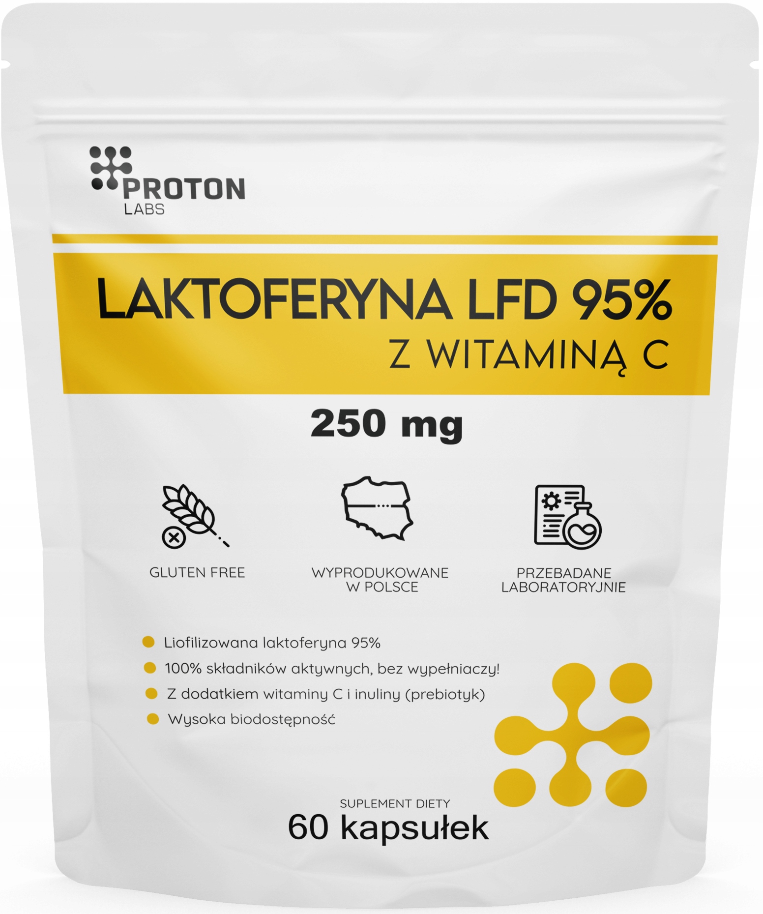 PROTON LABS Laktoferyna LFD 95% LIOFILIZOWANA 250mg + wit C 60 kaps