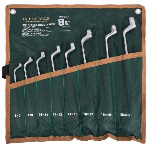 Zestaw Kluczy Oczkowych Odgiętych 75stopni 8-24 mm 8 Sztuk CrV 51027