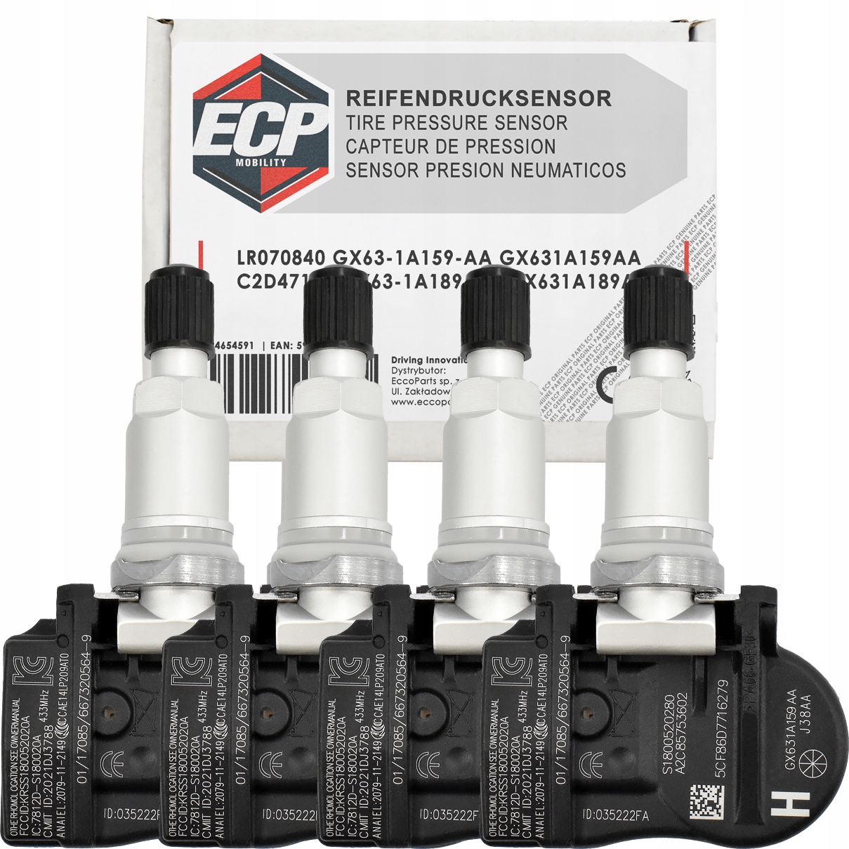 4X Snímač Tlaku Pneumatík Tpms LR070840 GX63-1A159-AA Jaguar Land Rover