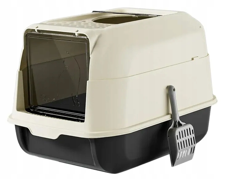 Levně Toaleta pro kočky uzamykatelná s lopatkou, černá