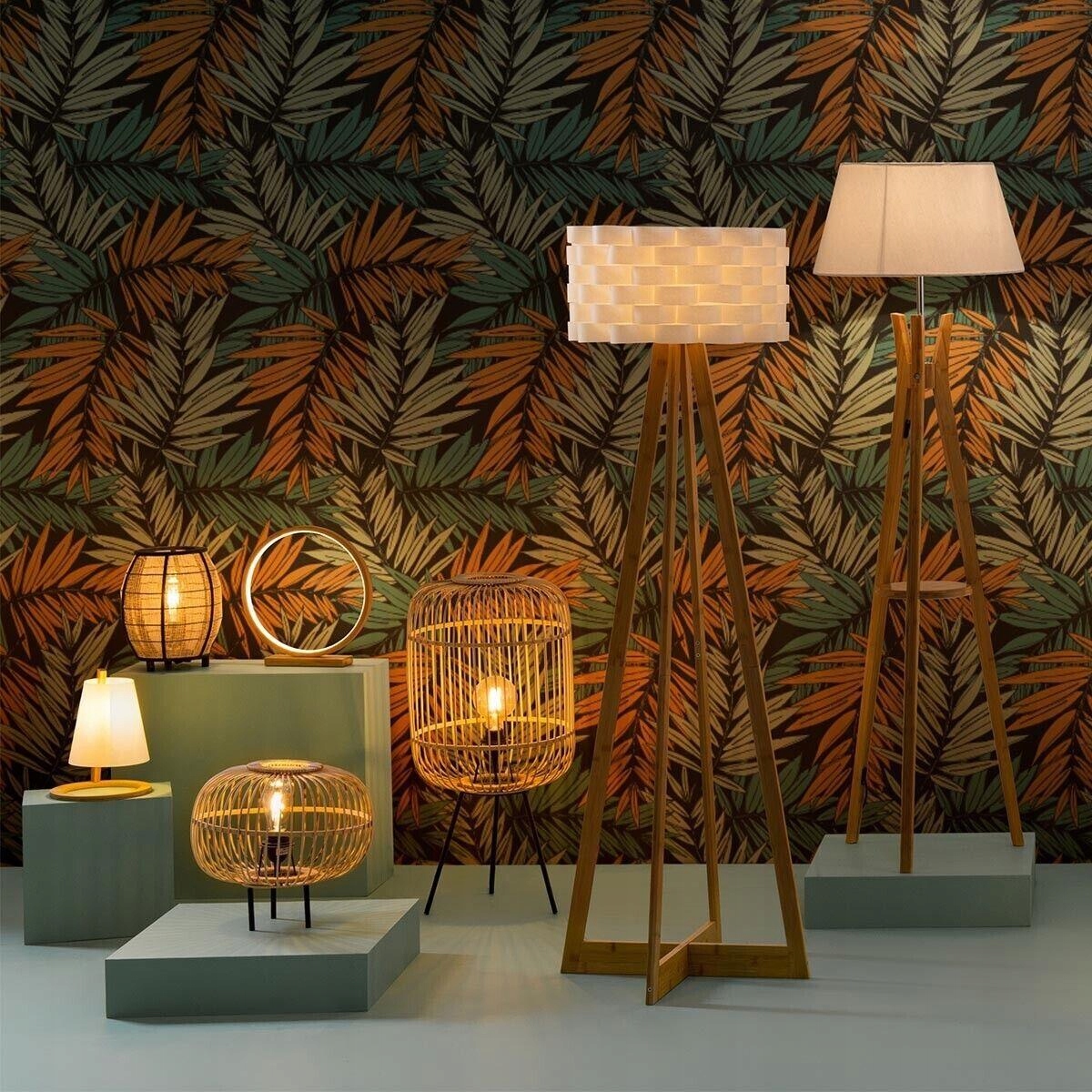 Lampka lampa biurkowa nocna bambusowa w stylu boho Stan opakowania oryginalne