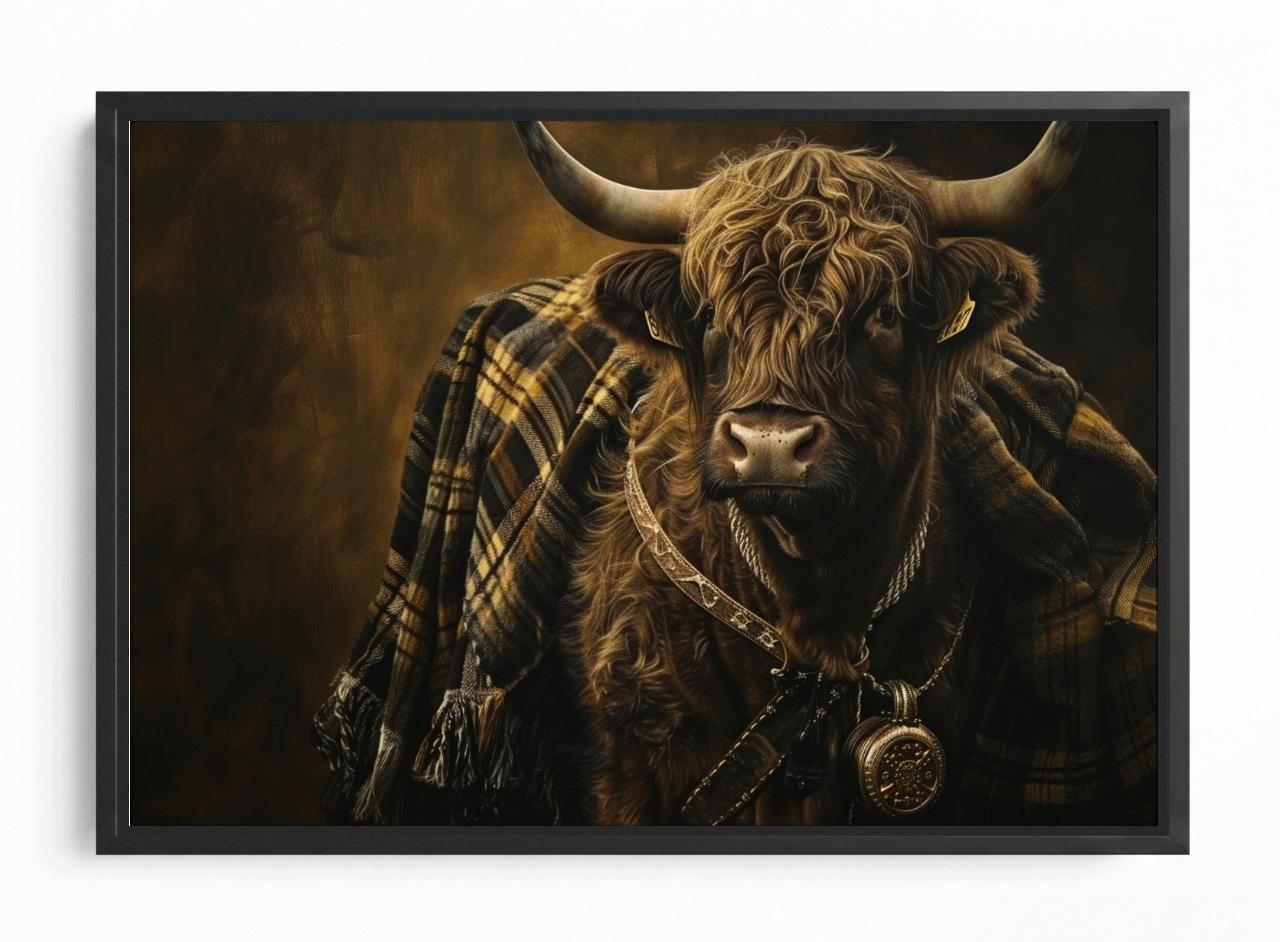 Obraz Rám Americký Box Skotská Kráva Highland Skotsko Deka Mřížka 60x40