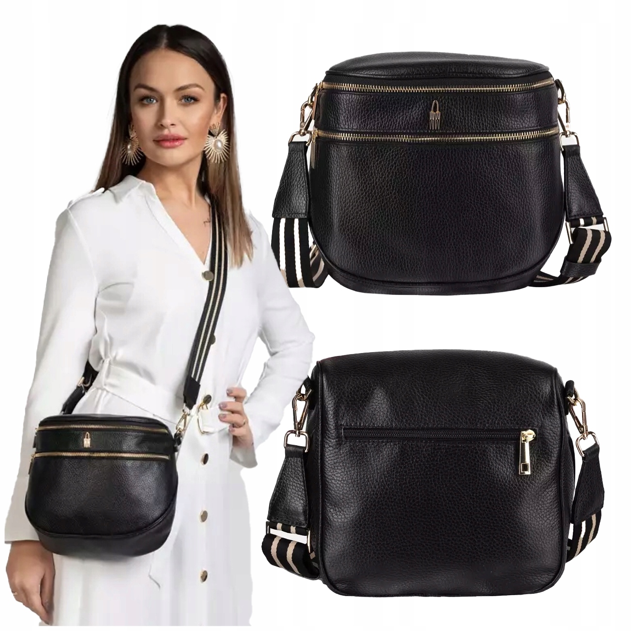 Černá kožená crossbody kabelka na dlouhém popruhu Inez od značky Wojewodzic