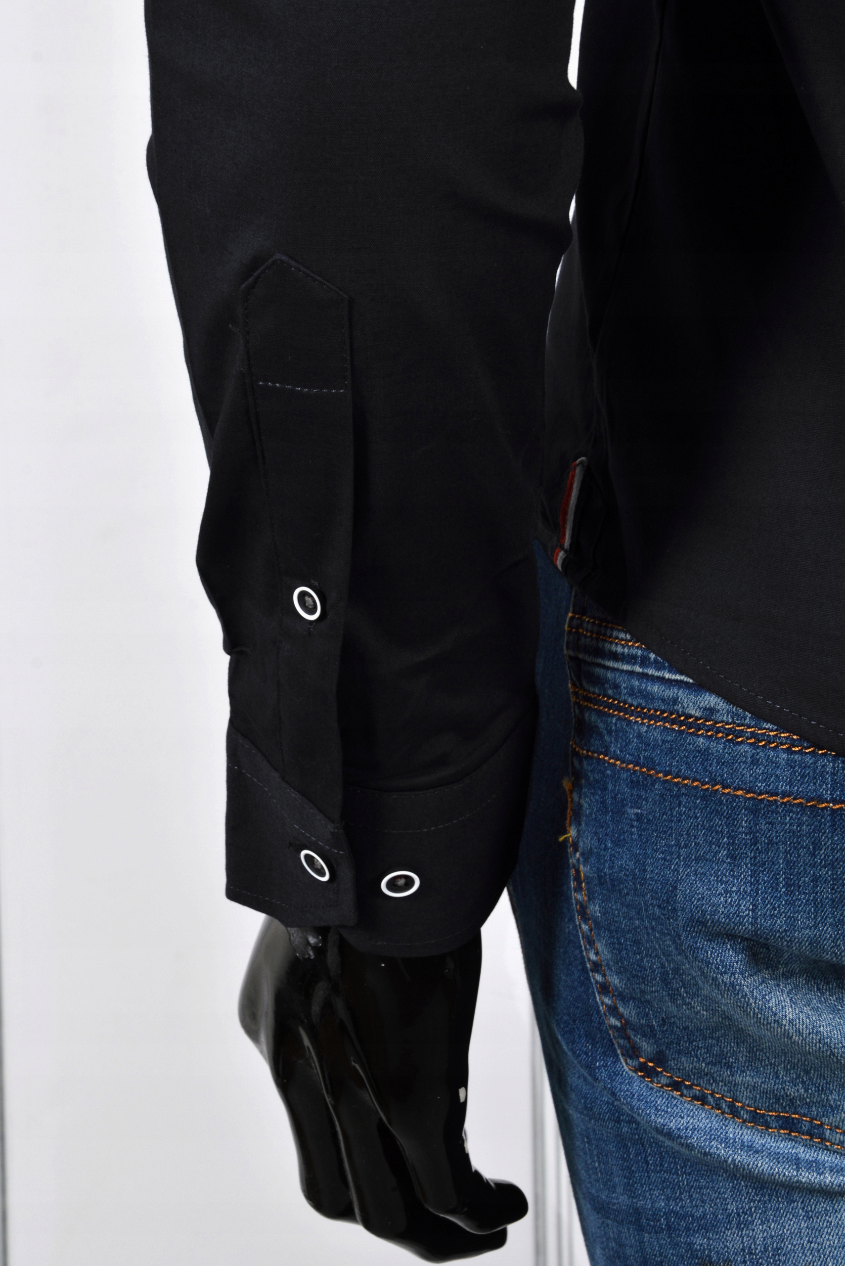 Koszula Męska Casual Stójka Bawełniana Gładka Kolor czarny