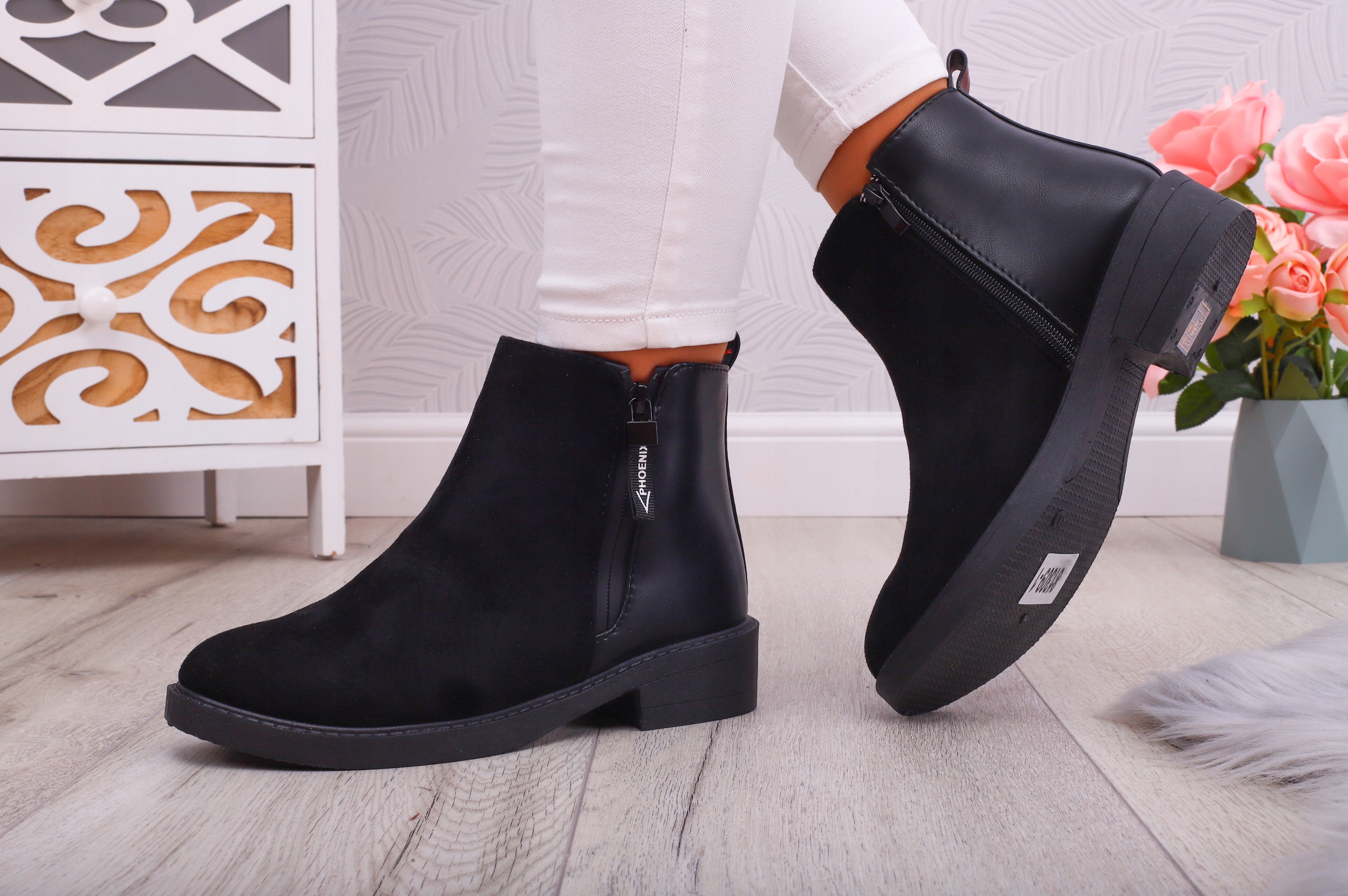 BOTKI CZARNE PŁASKIE KLASYCZNE DAMSKIE ZAMSZOWE Rozmiar 41