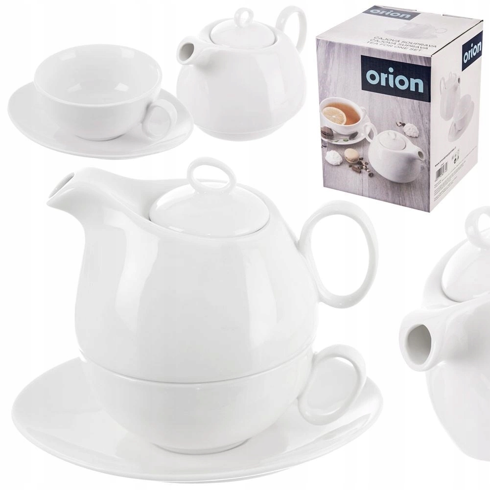 Džbán s šálkem na čaj Bylinný nálev Porcelánový Bílý Orion 3 el.