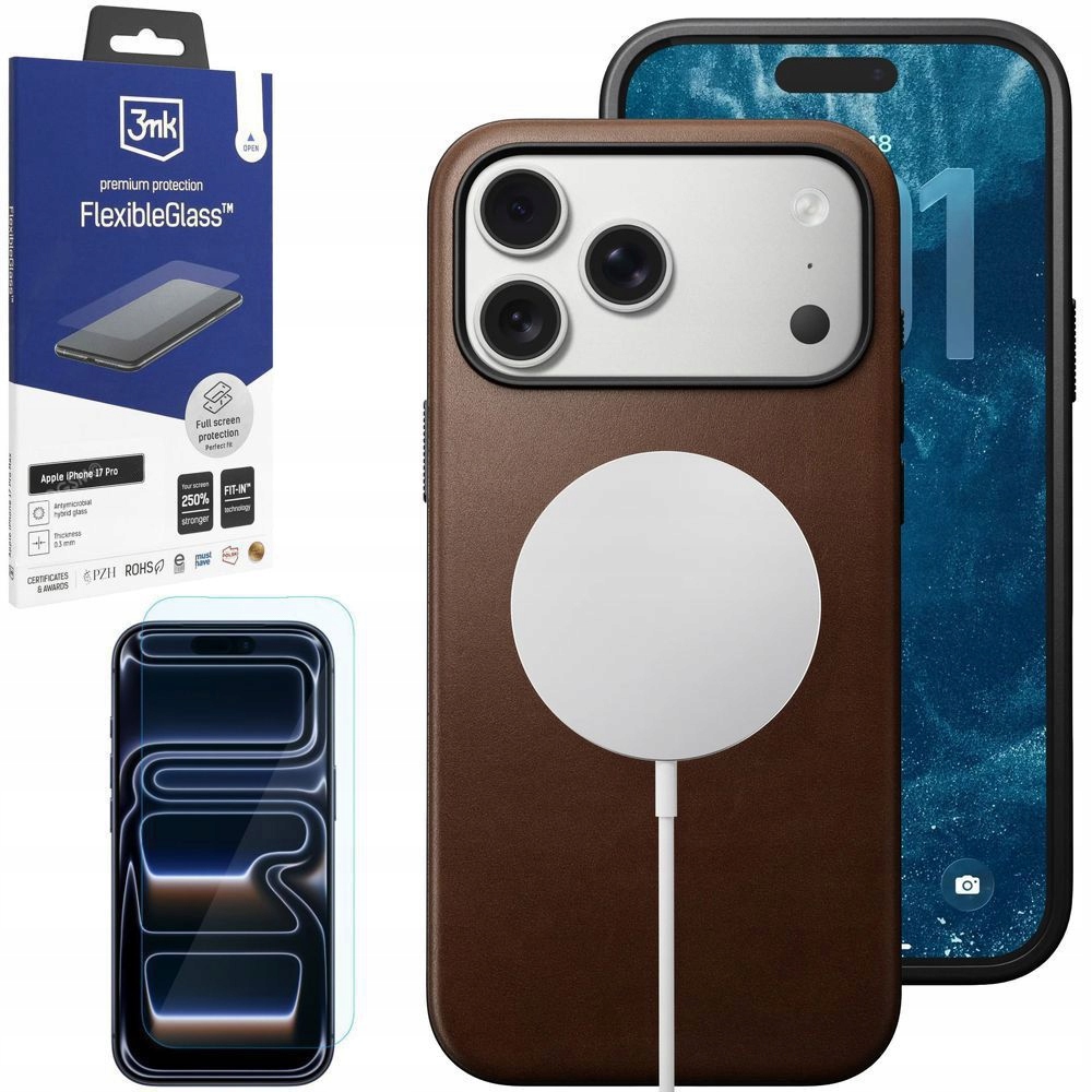 Kožené puzdro Nomad MagSafe Leather Case Sklo 3mk pre Apple iPhone 17 Pro