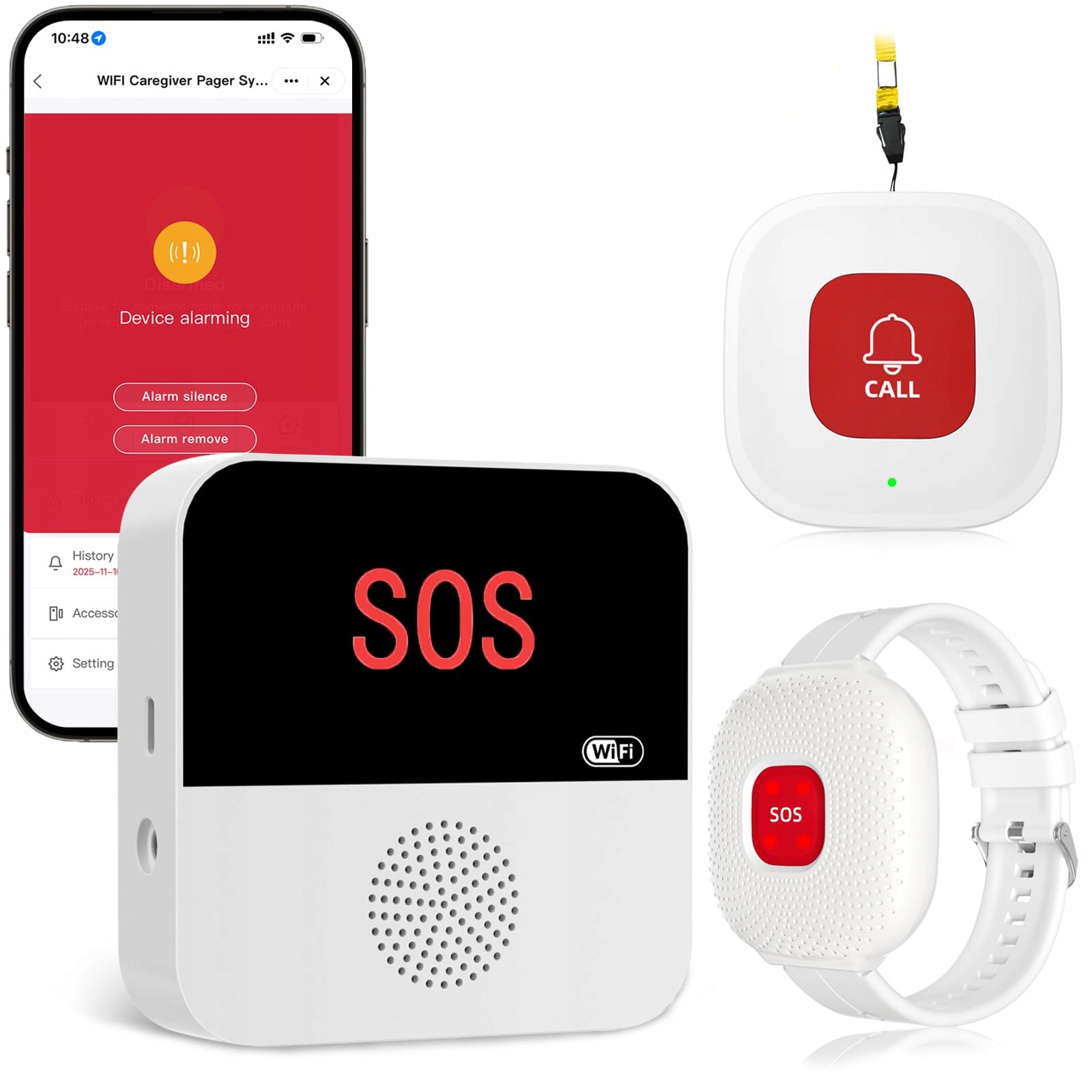 Systém Sos WiFi pro seniora Tlačítko Náramek Upozornění na telefon