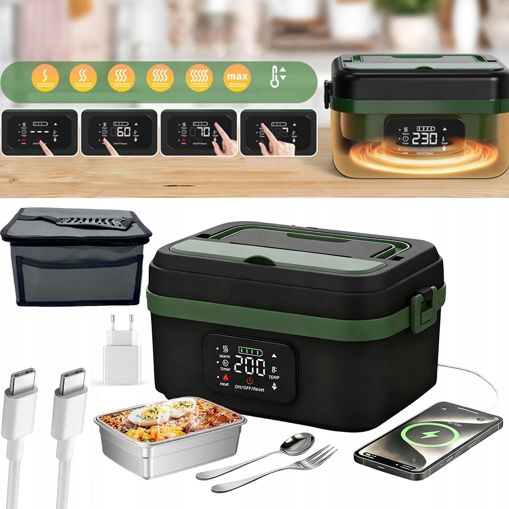 Elektrický Obědový Box 1L Z Nerezové Oceli S Baterií A LCD Časovačem
