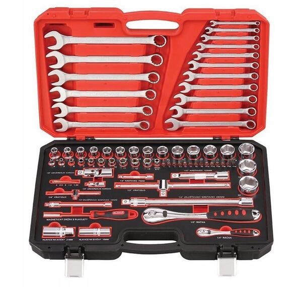 4CZech gola sada 1/4"+1/2" 4-32mm 2 račne 72 zubov, 76ks očkoploché kľúč
