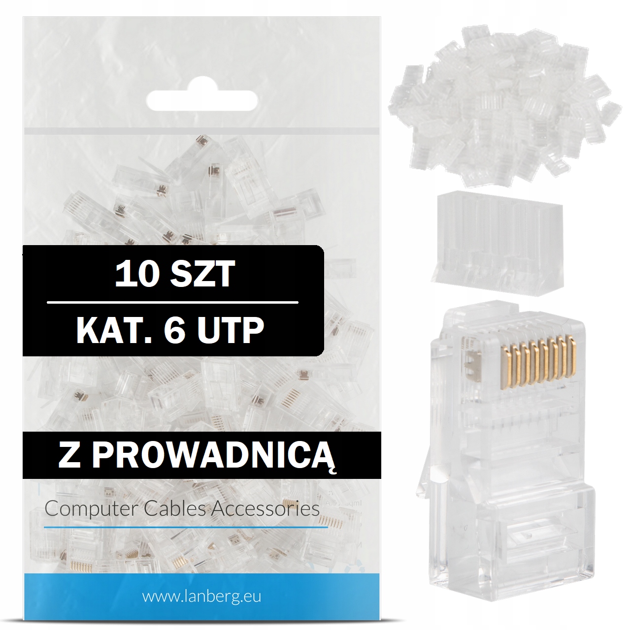 Wtyk Wtyki Końcówki Wtyczka RJ45 8P8C Utp KAT.6 Z Prowadnicą 10 Szt
