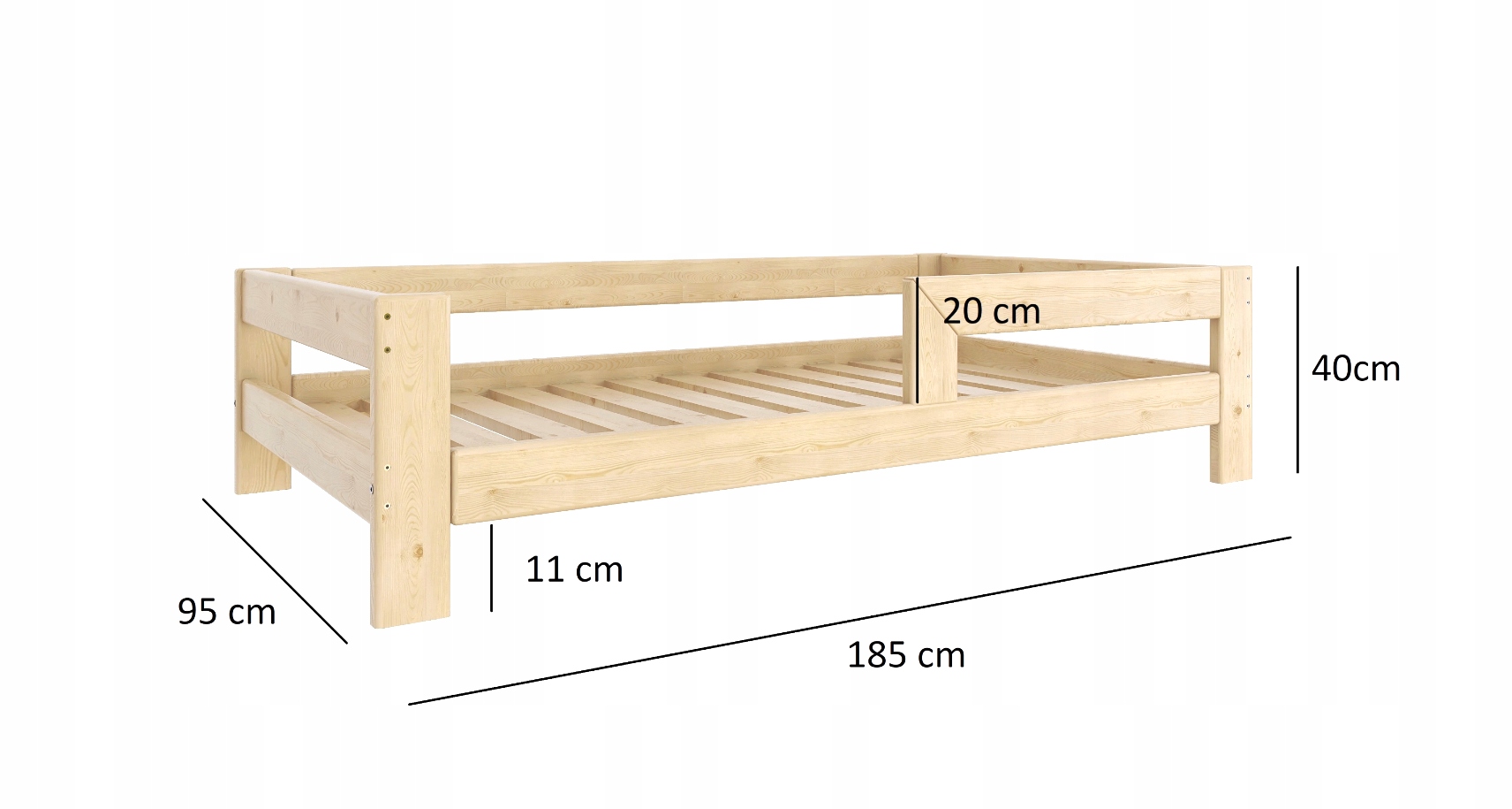 DZIECIĘCE ŁÓŻKO NISKIE 90X180 ŁÓŻECZKO DREWNIANE DLA DZIECKA Z BARIERKĄ Marka inna