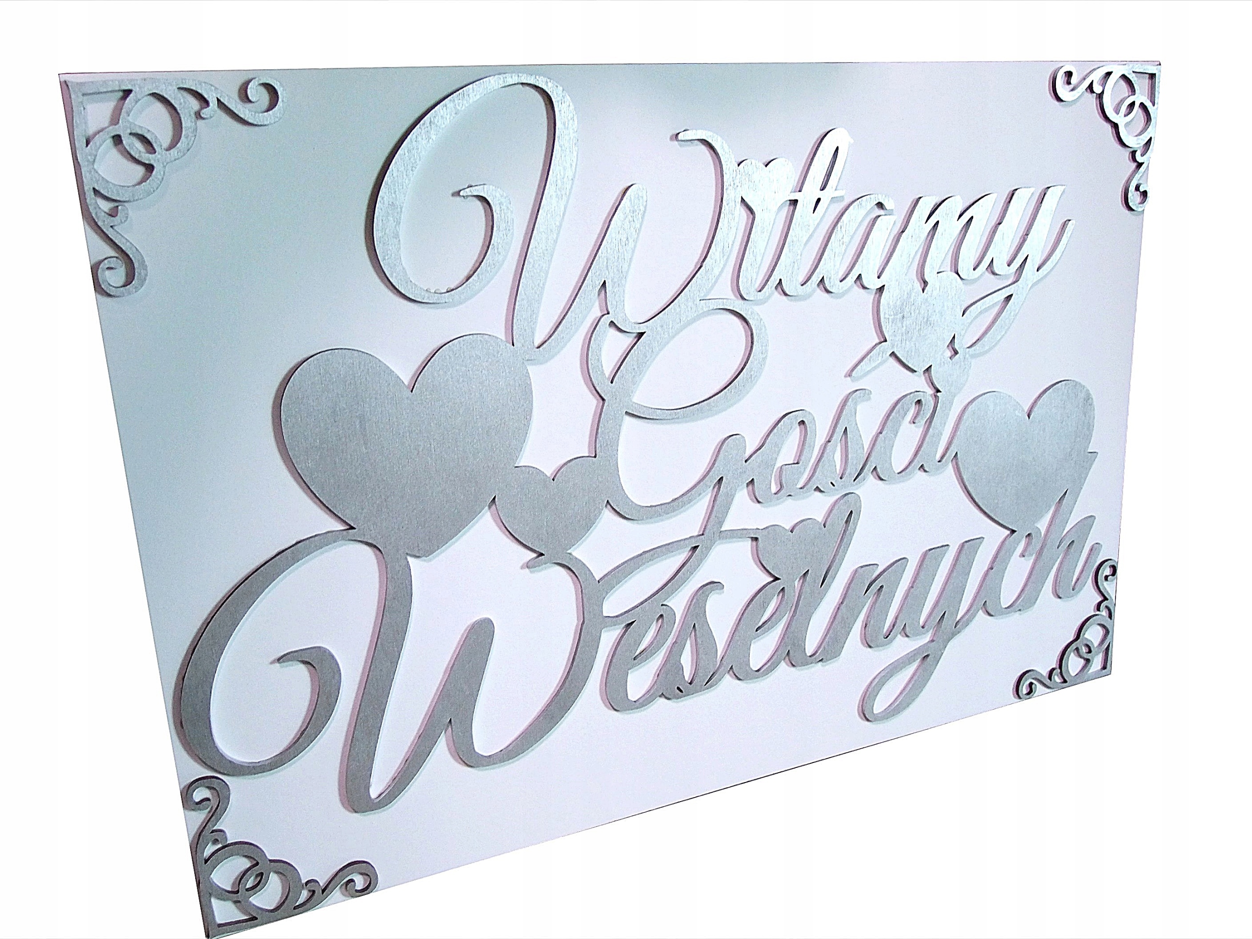 Biała Tablica Srebrne Napis Witamy Gości Weselnych Marka inna