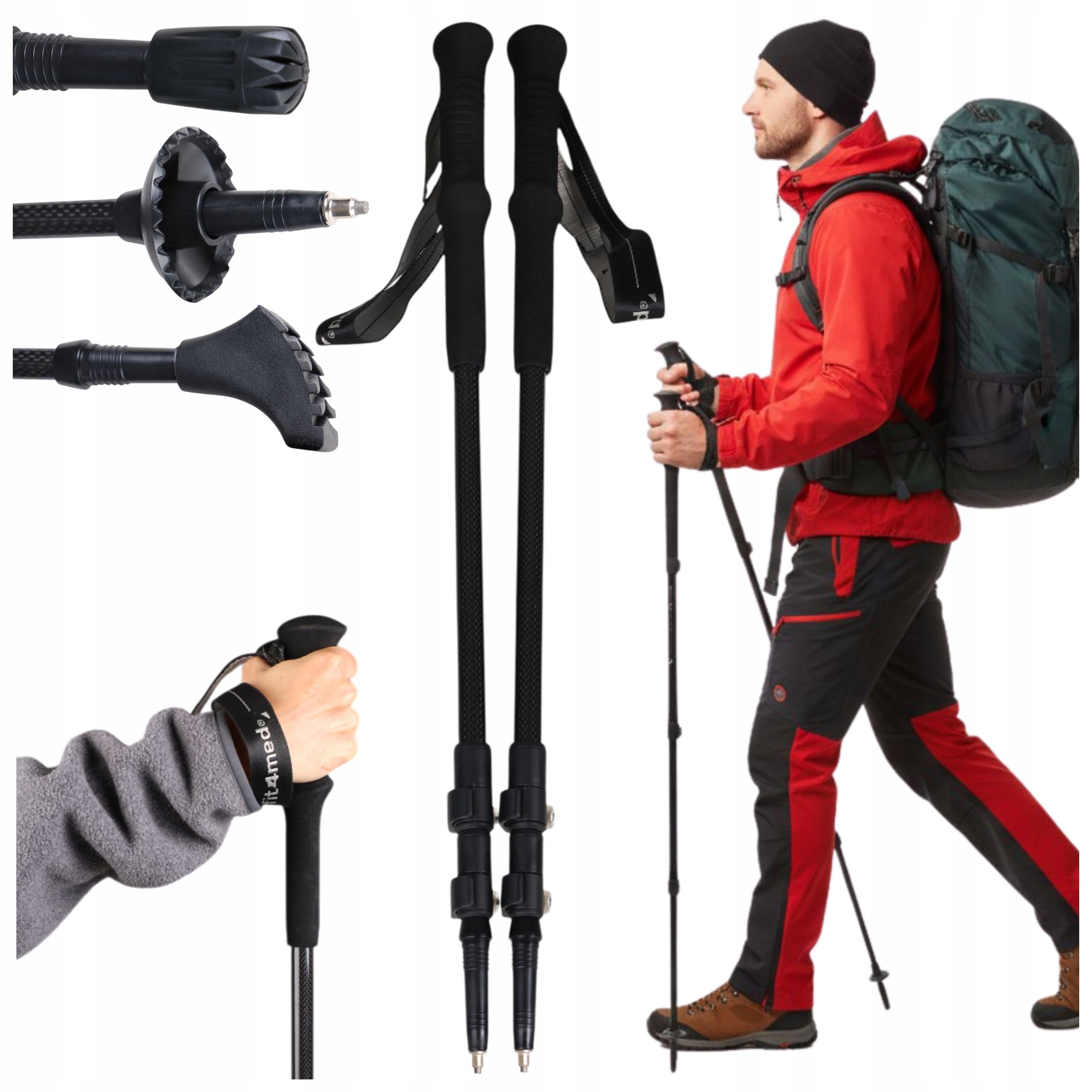 Trekkingové hole skládací karbonové, lehké hole na nordic walking a chůzi